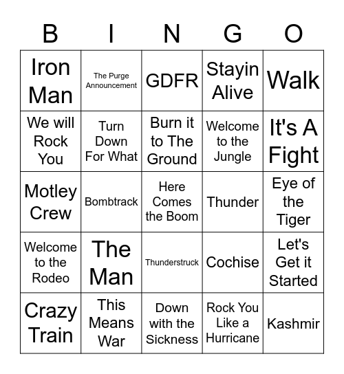 Walk Up Songs Bingo Card