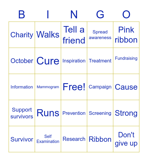 Breast Cancer Awareness Bingo Card