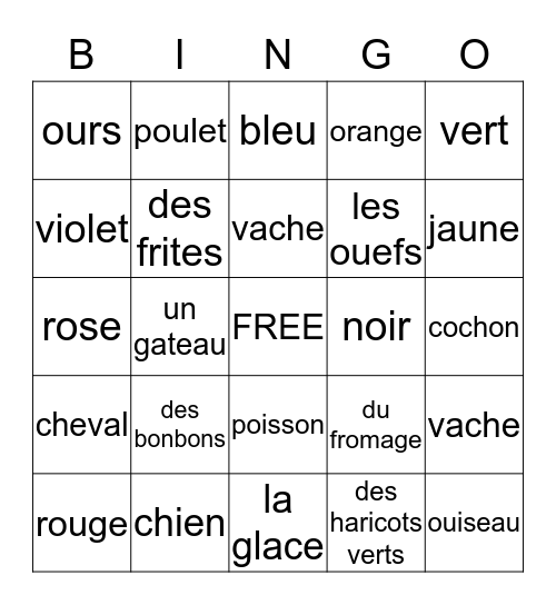 French Bingo Card