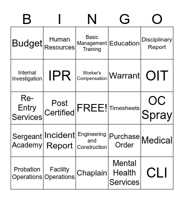 Georgia Department of Corrections Bingo Card