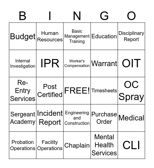 Georgia Department of Corrections Bingo Card