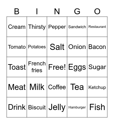 Food Bingo Card