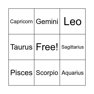 Zodiac signs Bingo Card