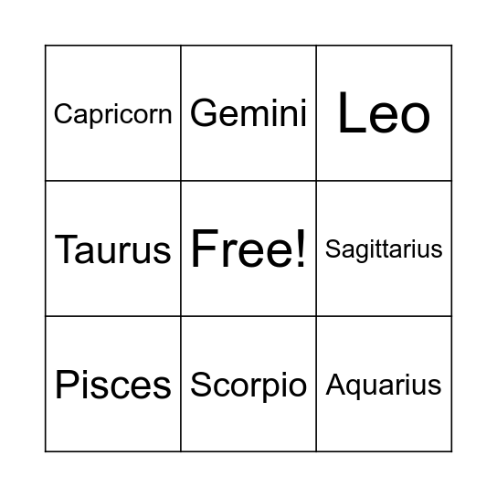 Zodiac signs Bingo Card