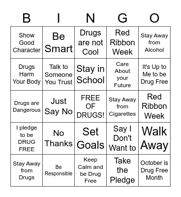 Drug Free Bingo Card