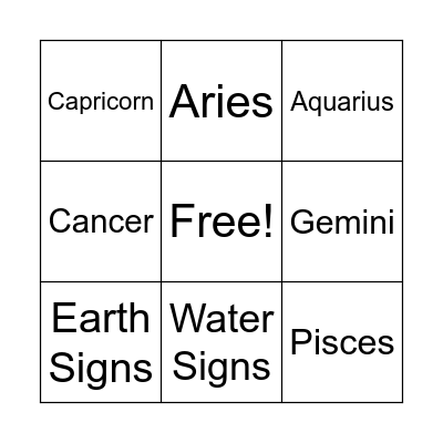 Zodiac Signs Bingo Card