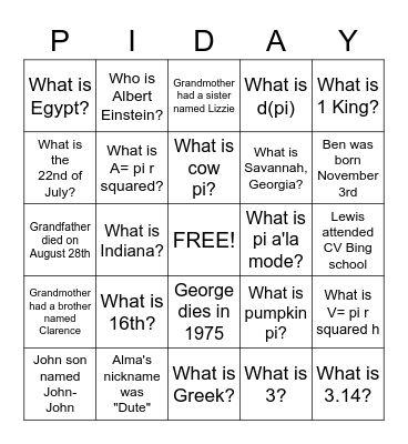 Allen Family Bingo Card