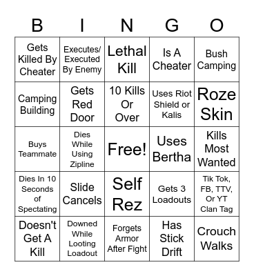 Warzone Bingo Card