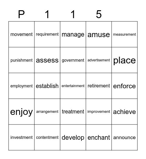 Purple 115 Bingo Card