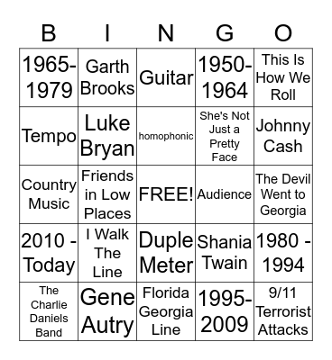 FAA1330: Country Music Group Bingo Card