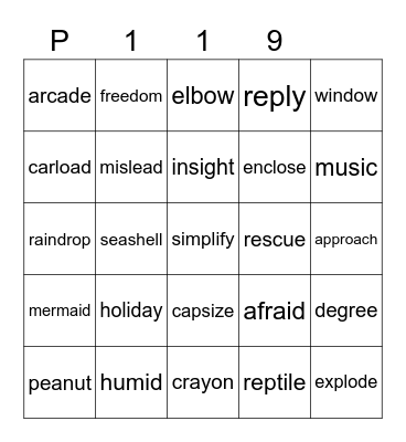 Purple 119 Bingo Card