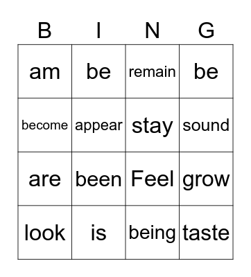 Linking Verbs Bingo Card