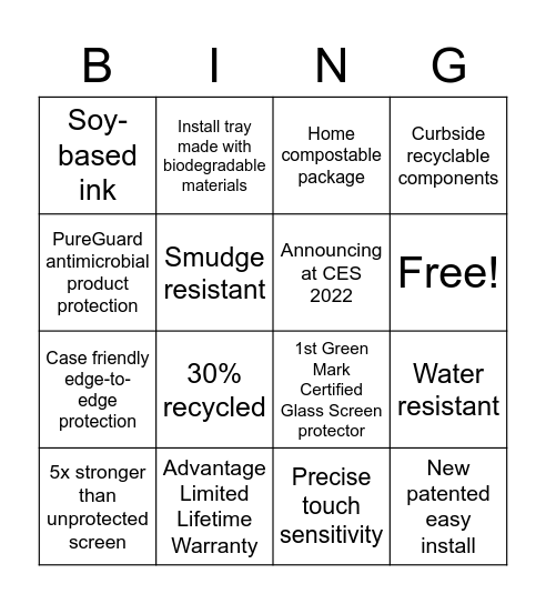 Pure 2 Eco Bingo Card