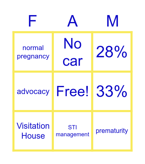 Homelessness & Family Bingo Card