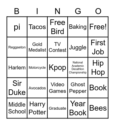 Yvonne's Dirty Thirty Bingo Card