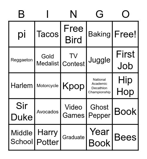 Yvonne's Dirty Thirty Bingo Card