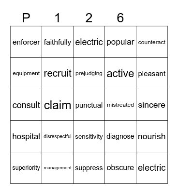 Purple 126 Bingo Card