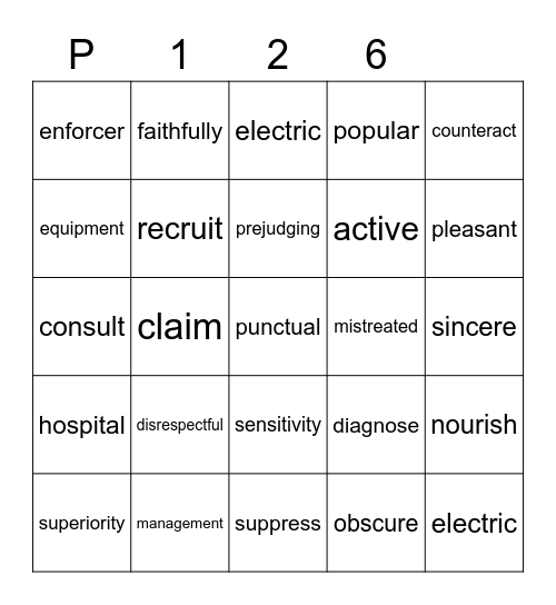 Purple 126 Bingo Card