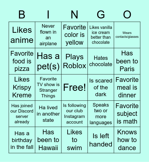 Tell us a Little About You… Bingo Card