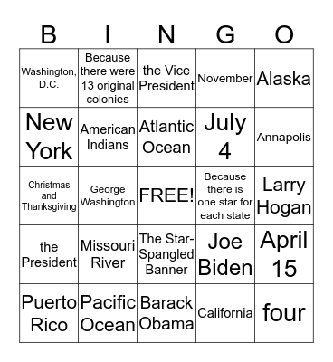 May 2, 2015 Bingo Card