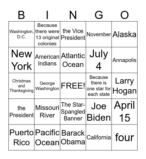 May 2, 2015 Bingo Card