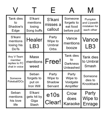 V-Team e10s Bingo Card