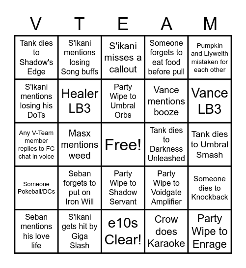V-Team e10s Bingo Card