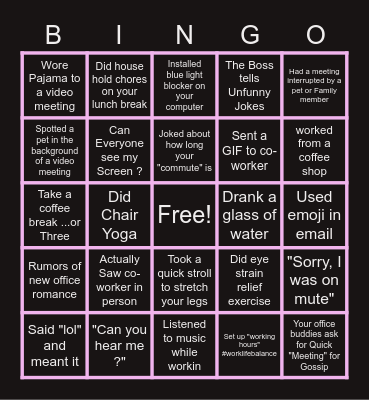Remote Work - Bingo Card