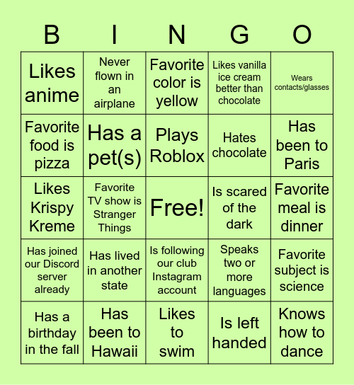 Tell Us A Little About You! Bingo Card