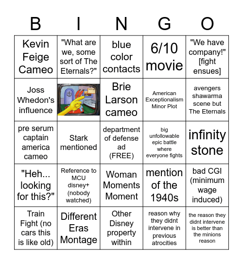 THE ETERNALS Bingo Card