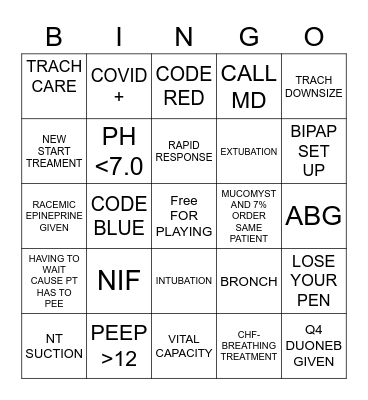 RESPIRATORY BINGO Card