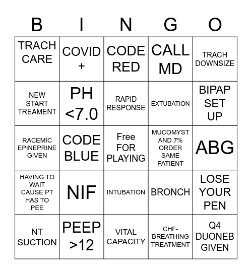 RESPIRATORY BINGO Card