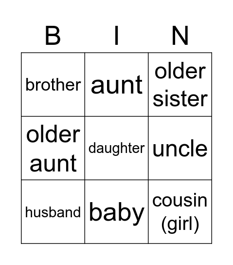 Family Members - Spanish Bingo Card
