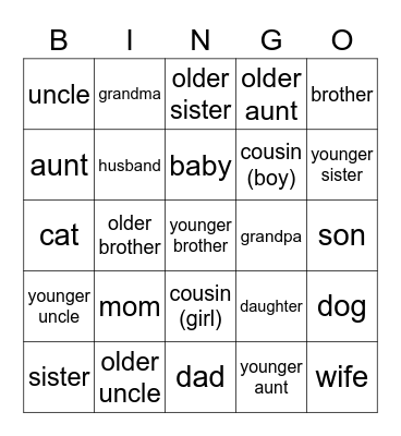 Family Members - Spanish Bingo Card
