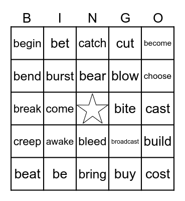 Verb Table (Irregular verbs) Bingo Card