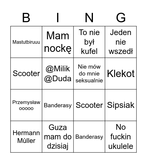 Bingo Adasia Bingo Card