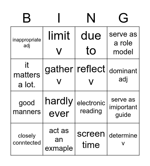 10/19 CD阅读单词 Bingo Card