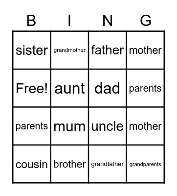 Family Bingo Card