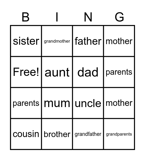 Family Bingo Card