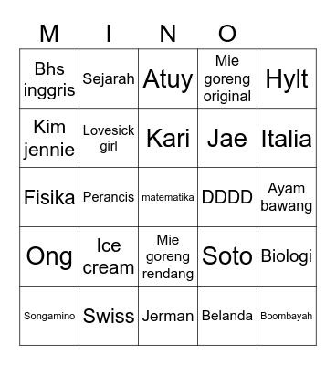 Untitled Bingo Card