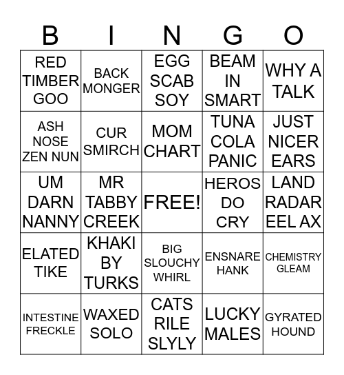 ANAGRAM BINGO! Bingo Card