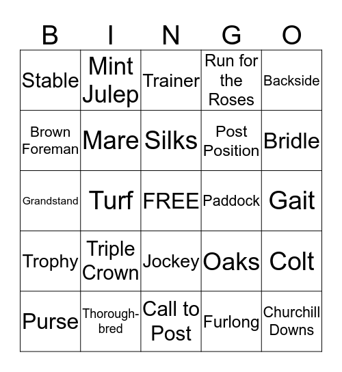 141st Kentucky Derby Bingo Card