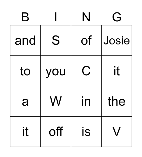 Josie's Bingo Card Bingo Card