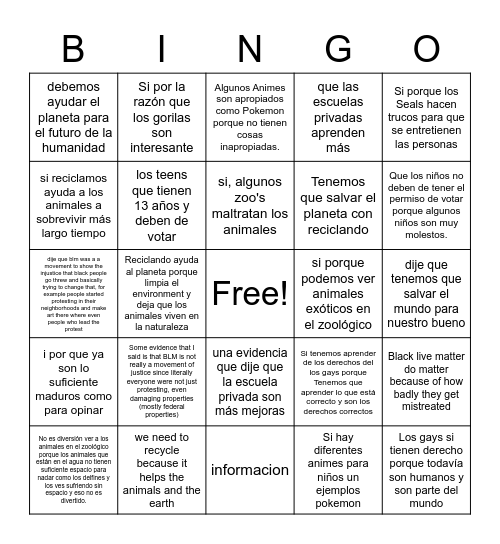 Evidencia Bingo Card