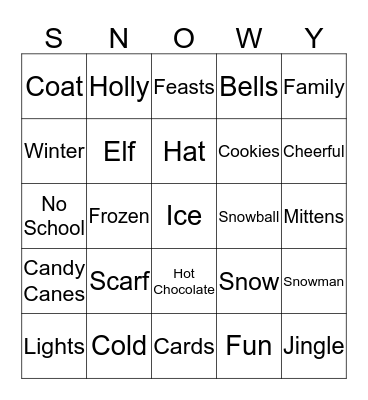 Theiss 2nd Grade Holiday Party Bingo Card