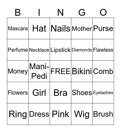 Girl Stuff Bingo Card