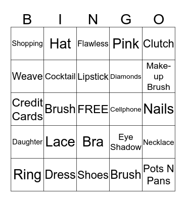 Girl Stuff Bingo Card