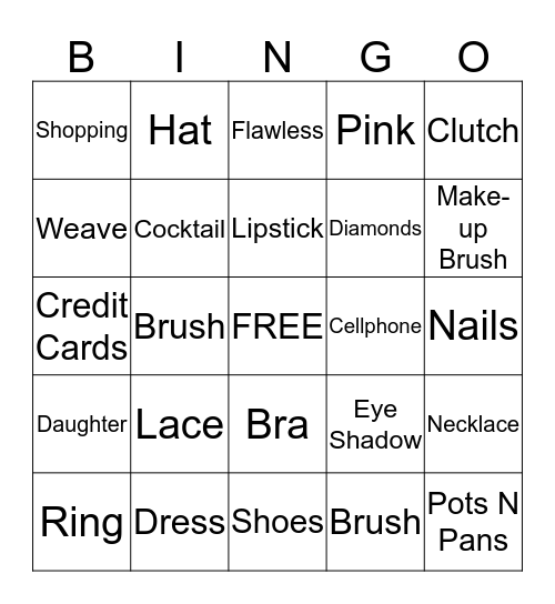 Girl Stuff Bingo Card