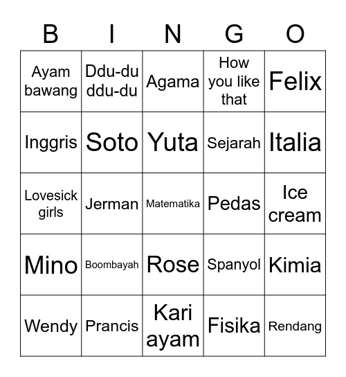Untitled Bingo Card