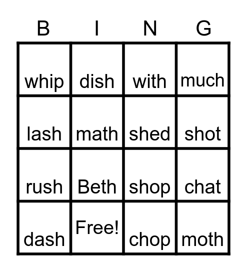 Diraph Bingo! Bingo Card